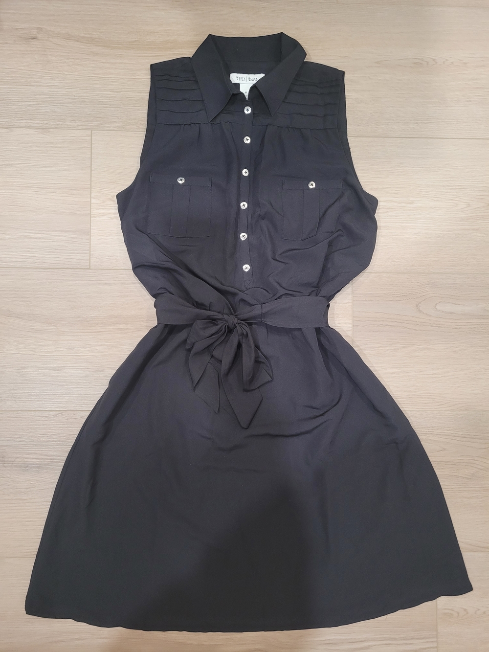 White House Black Market Women 10 Sleeveless Black Shirt Dress with Tie Waist